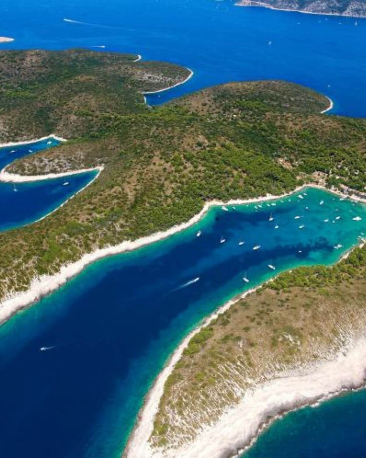 Aerial view of hidden Adriatic bays in Croatia