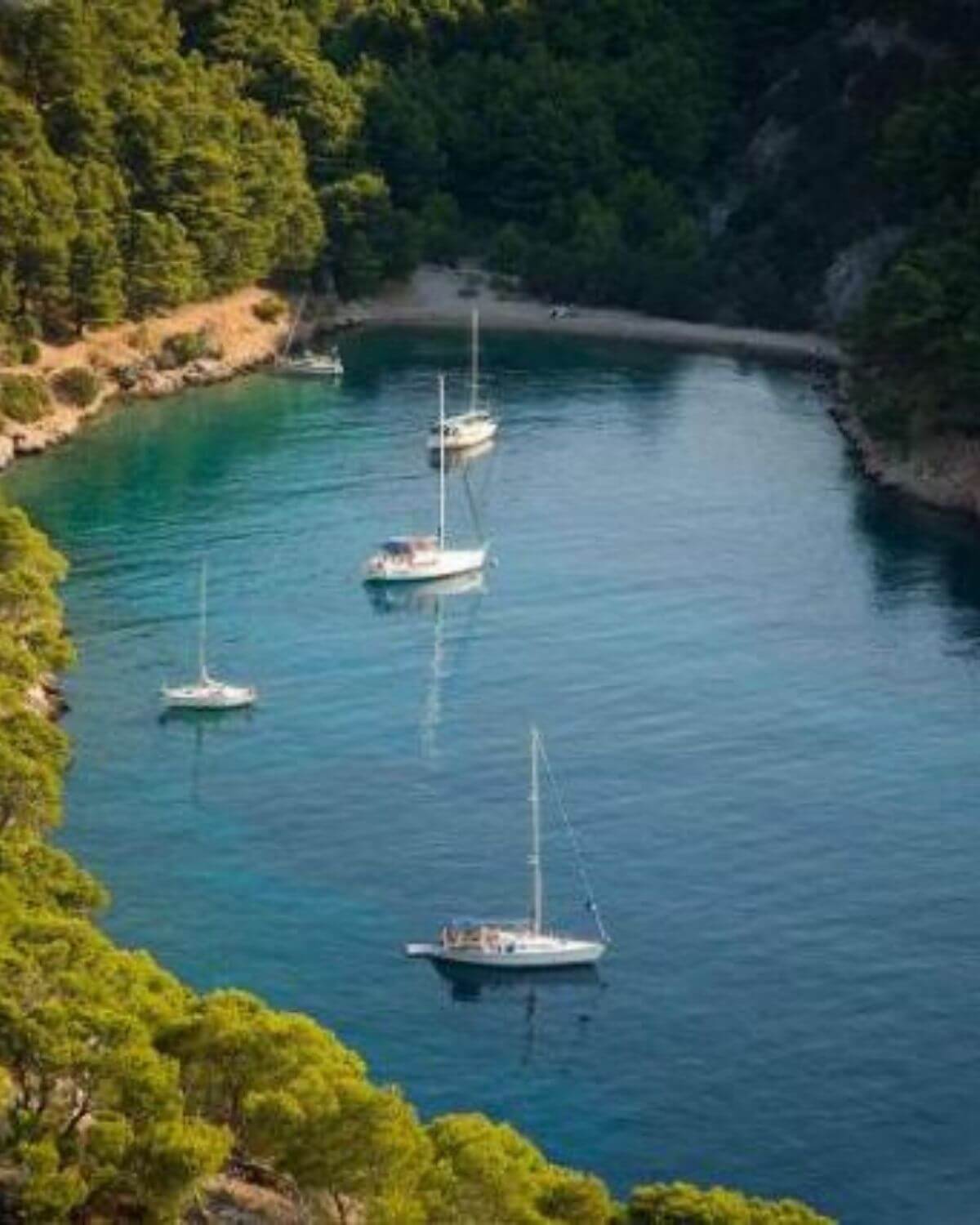 Hidden bay with sailing boats during private wild boat tour in Croatia
