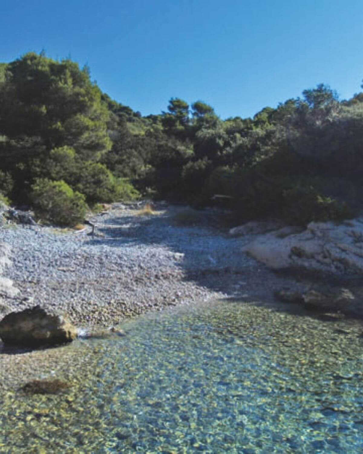 Hidden pebble beach with crystal clear sea in Croatia