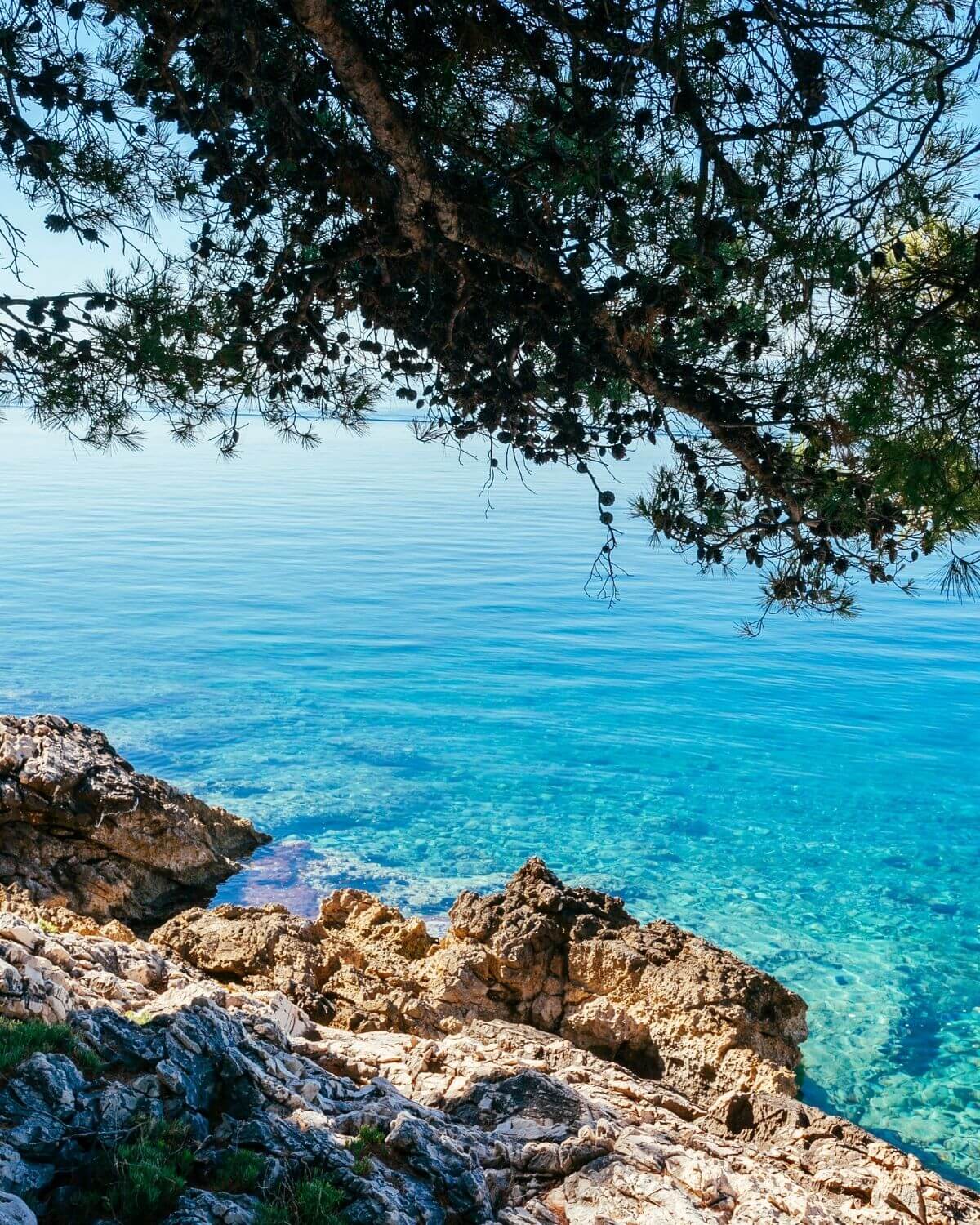 Hidden rocky beach with crystal clear sea in Croatia