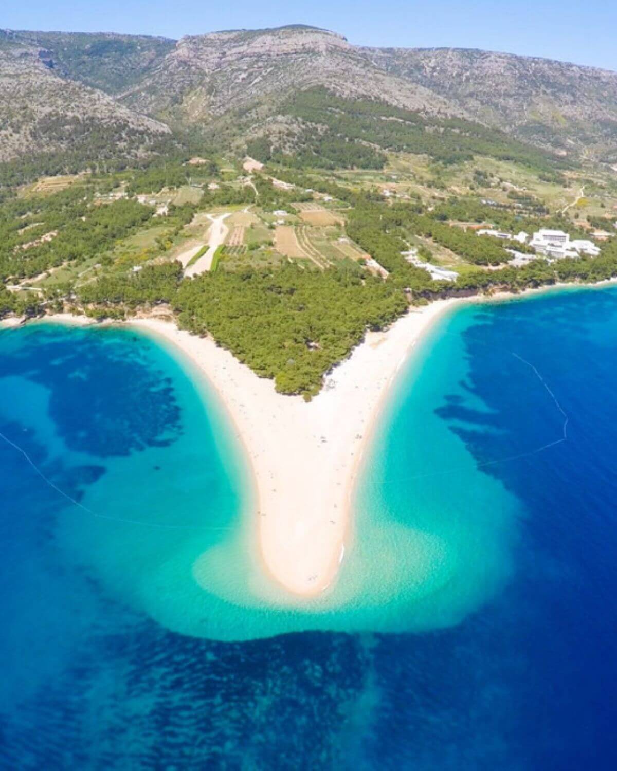 Aerial view of Zlatni Rat beach on Brač Island Croatia